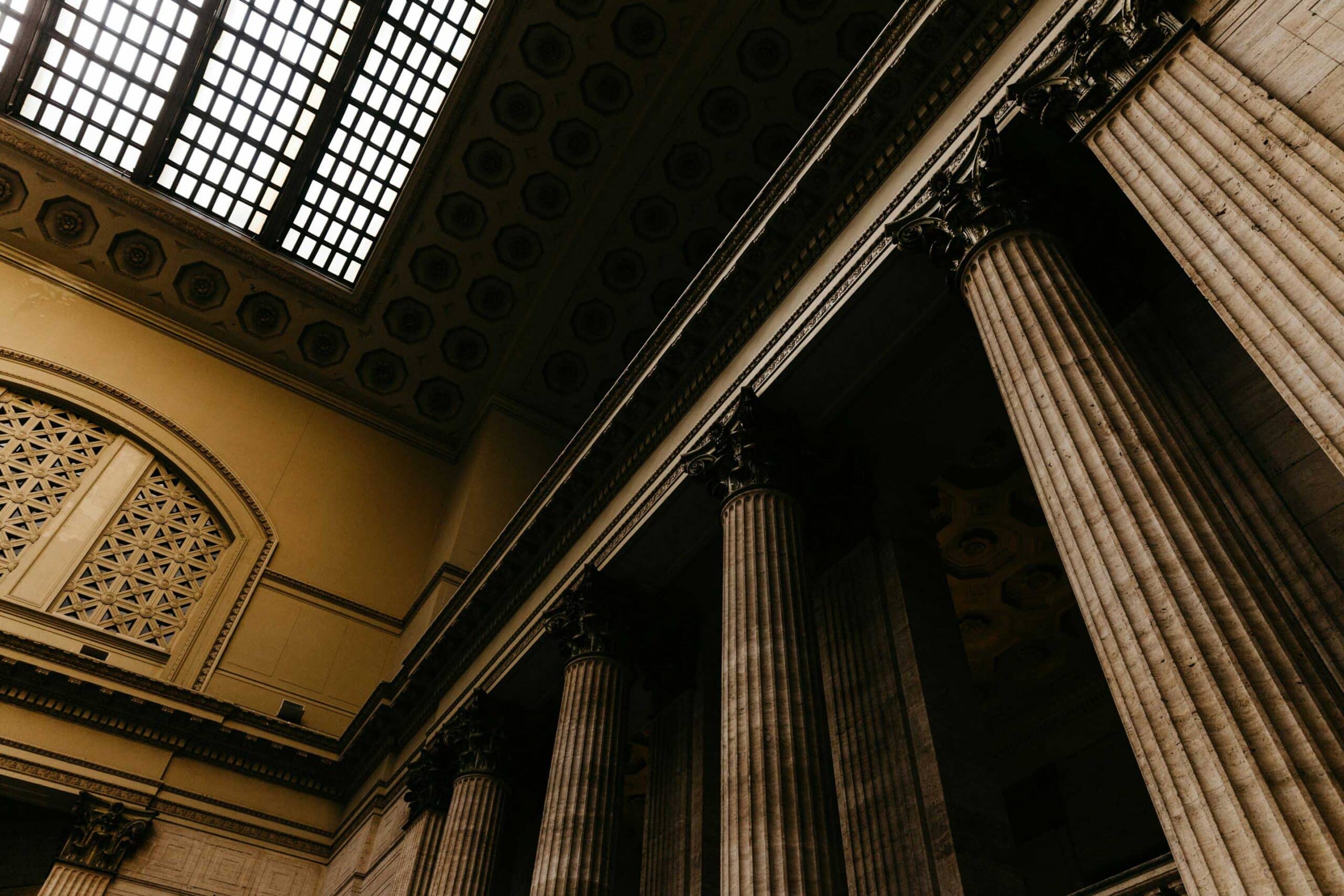 picture of the inside of a legal building with columns